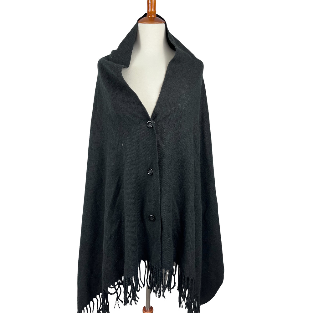 Alpine Swiss Women's Button Up Fringe Cape Long Scarf Shawl, Black, One Size
